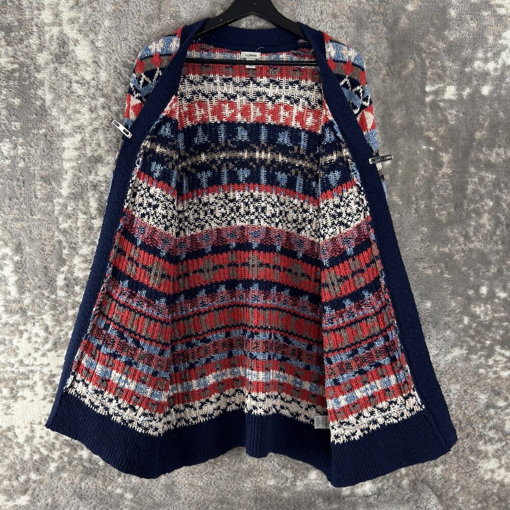 LL Bean Petite Size LP Boho Open Front Cardigan Sweater Colorful Chunky Knit - Picture 3 of 9